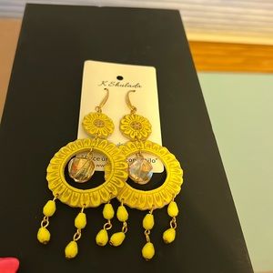 New beautiful handmade local designer yellow chandelier like earrings